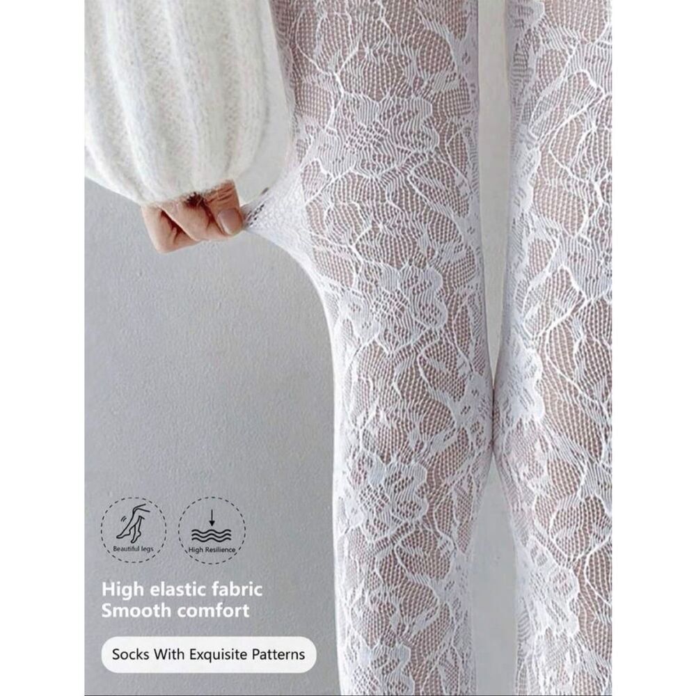 White Floral Tights
